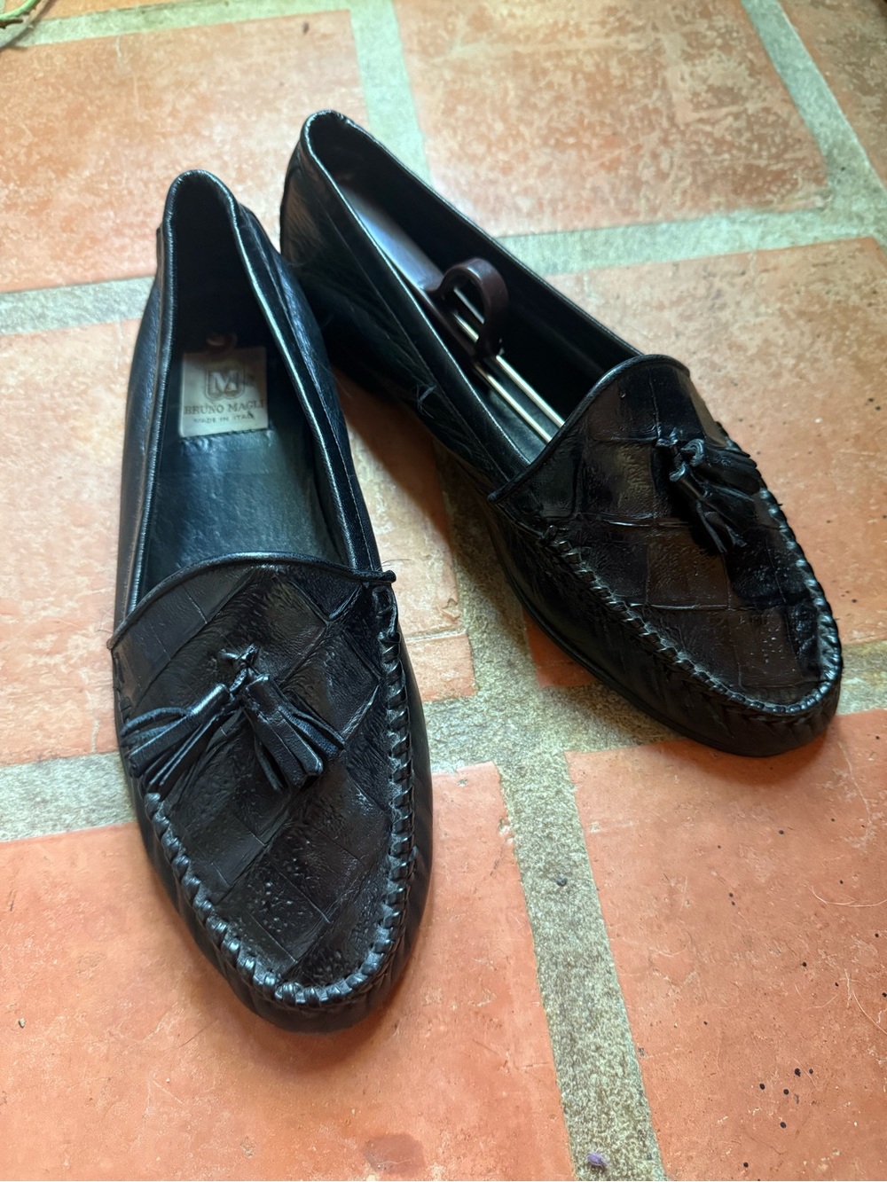 Bruno Magli Black Leather Tassel Moccasin Loafers